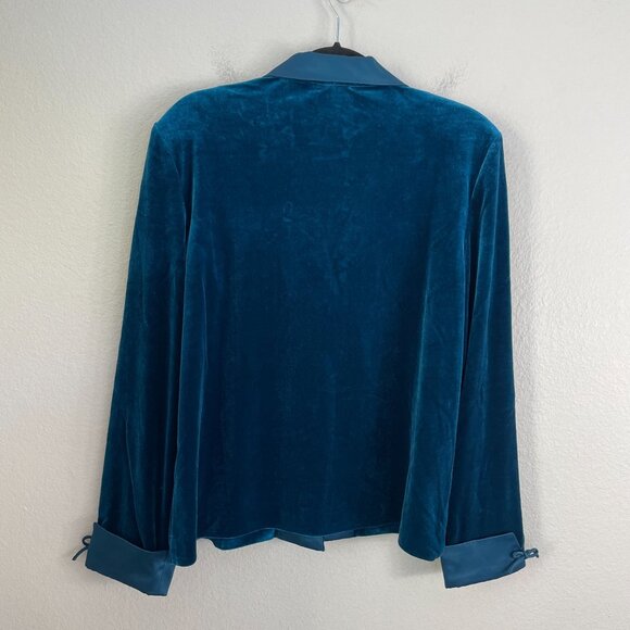 NEW Coldwater Creek Womens 14 Satin Bow Velvet Jacket Teal Blue Shoulder Pads - Picture 10 of 10